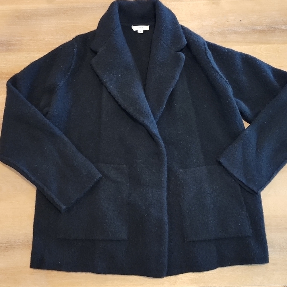 VINCE Oversized Sweater Knit Blazer Merino Wool Alpaca Black Open Front Large - Picture 8 of 16